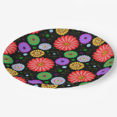 Helle Retro-Blumenmuster Farbige Volkskunst Pappteller (Schrägansicht)