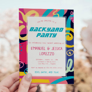 Helle Retro Doodles Lässige Hochzeitsempfehlung Einladung