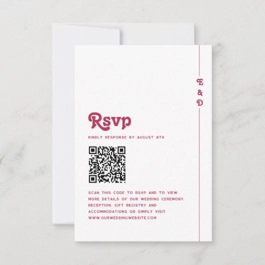Helle Retro Hot Pink Monogram Wedding QR Code RSVP Karte (Vorderseite)