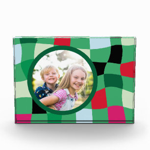 Helle Retro Karierte Runde Fotoblock