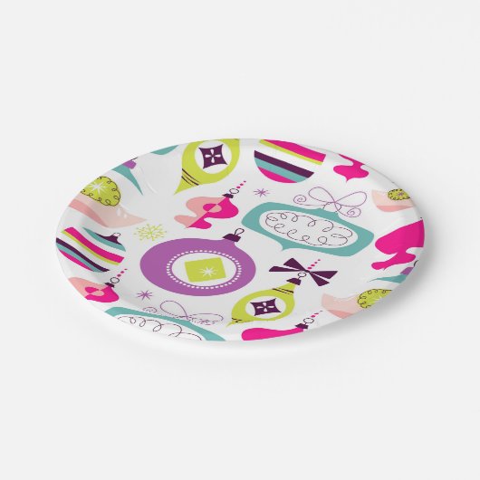 Helle Retro Weihnachtsverzierungen Pappteller (Schrägansicht)