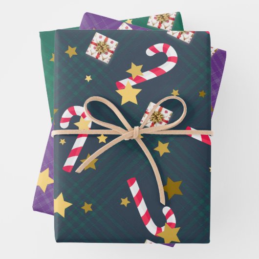 Helle Retro Weihnachtswrapping Papierblätter Geschenkpapier Set (Beispiel)