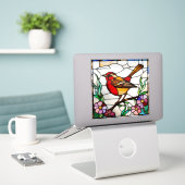 Helle Robin in Buntglas Aufkleber (Laptop auf Schreibtisch)