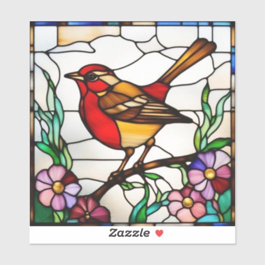 Helle Robin in Buntglas Aufkleber (Blatt)