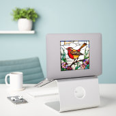 Helle Robin in Buntglas Aufkleber (Laptop auf Schreibtisch)