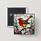 Helle Robin in Buntglas Button (Vorne & Hinten)