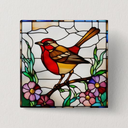Helle Robin in Buntglas Button (Vorderseite)
