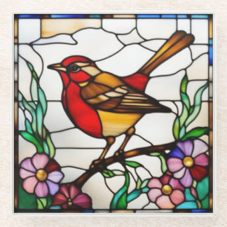 Helle Robin in Buntglas Glasuntersetzer