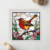 Helle Robin in Buntglas Mitteilungskarte (Vorderseite/Rückseite Beispiel)