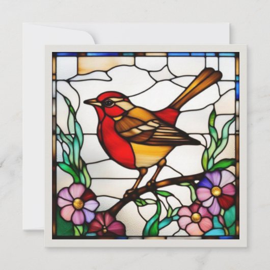 Helle Robin in Buntglas Mitteilungskarte (Vorderseite)