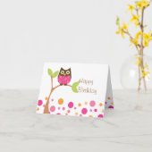 Helle rosa Baby-Eule Karte (Gelbe Blume)