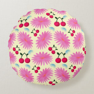 Helle rosa Blumen-Kirsch-Muster   Cute Kawaii Rundes Kissen