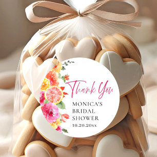 Helle rosa Blumen Zitronenscheibe Brautdusche Runder Aufkleber