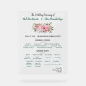 Helle rosa Blumenhochzeitsprogramm Acrylschild (Vorderseite)