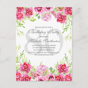 Helle rosa Blumenparty zum 80. Geburtstag für Frau Postkarte