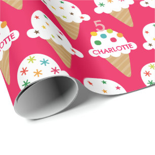 Helle rosa Eiscreme-Tüten-Geburtstagsfeier Geschenkpapier