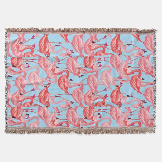 Helle rosa Flamingos auf Blau 2 Decke (Vorderseite)