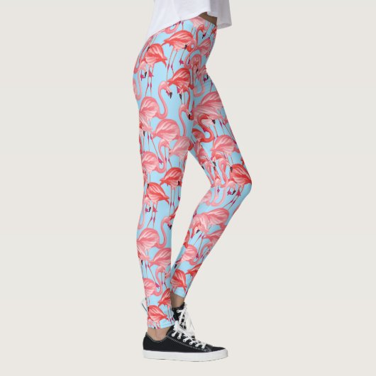Helle rosa Flamingos auf Blau 2 Leggings (Rechts)