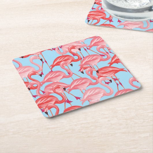 Helle rosa Flamingos auf Blau 2 Rechteckiger Pappuntersetzer (angewinkelt)