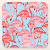 Helle rosa Flamingos auf Blau 2 Rechteckiger Pappuntersetzer (Vorderseite)