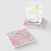Helle rosa Flamingos auf Blau 2 Steinuntersetzer (Seitenansicht)
