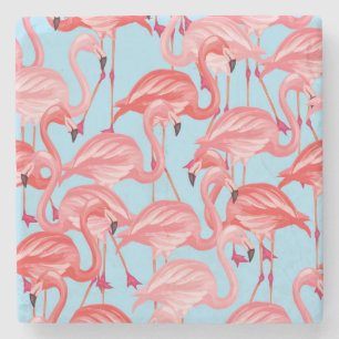 Helle rosa Flamingos auf Blau 2 Steinuntersetzer