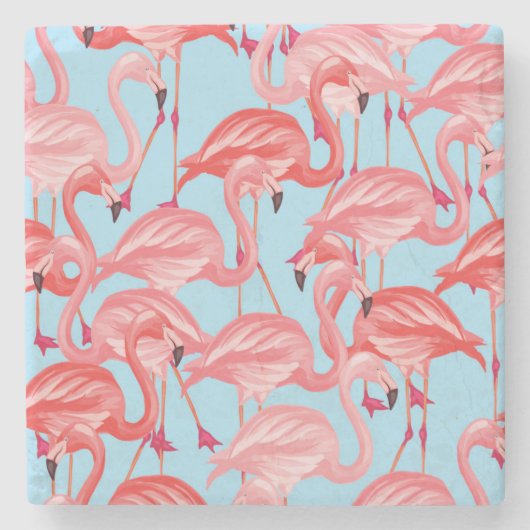Helle rosa Flamingos auf Blau 2 Steinuntersetzer (Vorderseite)