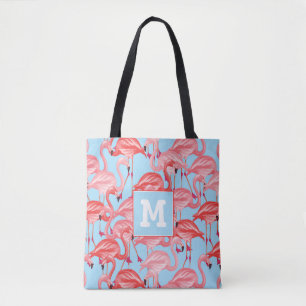 Helle rosa Flamingos auf Blau addieren Ihre Tasche