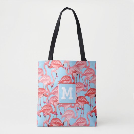 Helle rosa Flamingos auf Blau | addieren Ihre Tasche (Vorderseite)