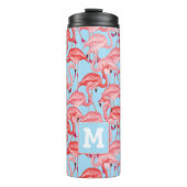 Helle rosa Flamingos auf Blau | addieren Ihre Thermosbecher (Vorderseite)