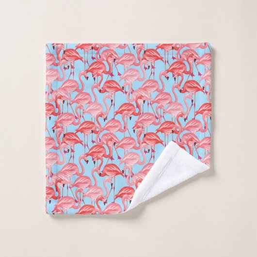 Helle rosa Flamingos auf Blau Badhandtuch Set (Waschlappen)