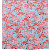 Helle rosa Flamingos auf Blau Duschvorhang (Vorderseite)