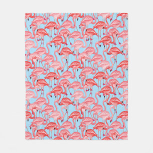 Helle rosa Flamingos auf Blau Fleecedecke