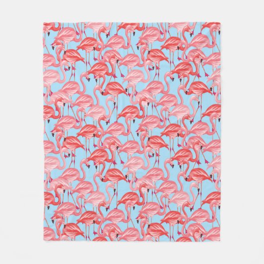 Helle rosa Flamingos auf Blau Fleecedecke (Vorderseite)