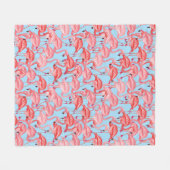 Helle rosa Flamingos auf Blau Fleecedecke (Vorderseite (Horizontal))