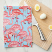 Helle rosa Flamingos auf Blau Geschirrtuch (Viertel Falte)