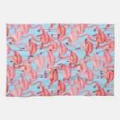 Helle rosa Flamingos auf Blau Geschirrtuch (Horizontal)