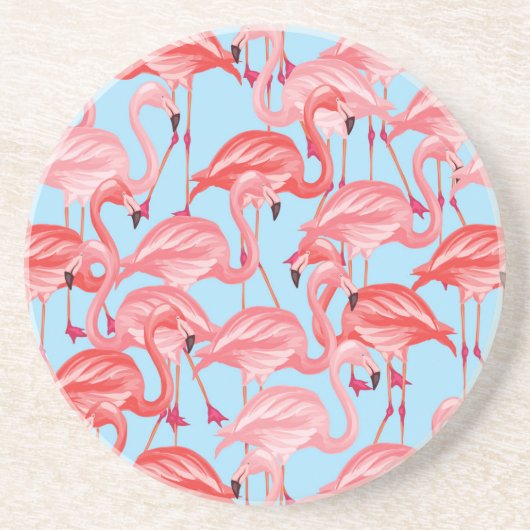 Helle rosa Flamingos auf Blau Getränkeuntersetzer (Vorne)