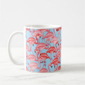 Helle rosa Flamingos auf Blau Kaffeetasse (Links)