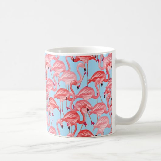 Helle rosa Flamingos auf Blau Kaffeetasse (Rechts)