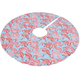 Helle rosa Flamingos auf Blau Polyester Weihnachtsbaumdecke