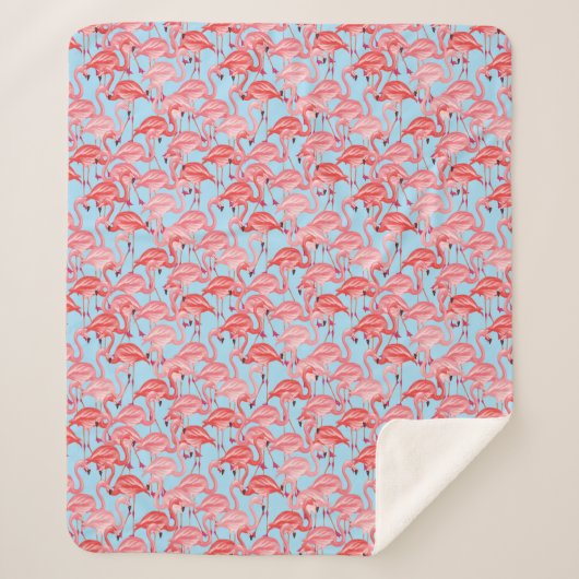Helle rosa Flamingos auf Blau Sherpadecke (Vorderseite)