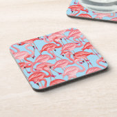 Helle rosa Flamingos auf Blau Untersetzer (Linke Seite)