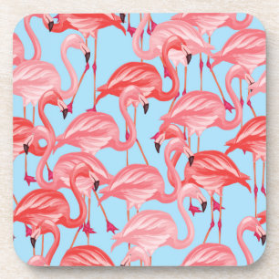 Helle rosa Flamingos auf Blau Untersetzer