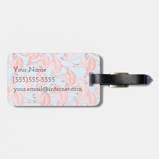 Helle rosa Flamingos auf Monogramm des Blau-| Gepäckanhänger (Rückseite horizontal)