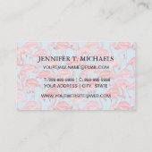 Helle rosa Flamingos auf Monogramm des Blau-| Visitenkarte (Rückseite)