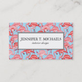 Helle rosa Flamingos auf Monogramm des Blau-| Visitenkarte (Vorderseite)