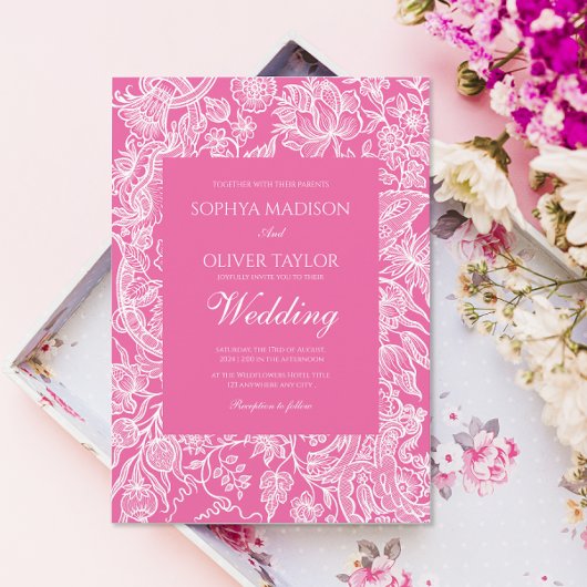 Helle rosa Linie Art Wildblume Einladung