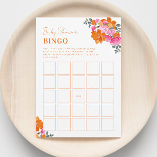 Helle rosa-orange Blumen-Baby-Shower-Bingo-Spiel Einladung