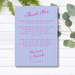 Helle rosa Retro Blau Rosa gestreifte Dankeskarten Ankündigung